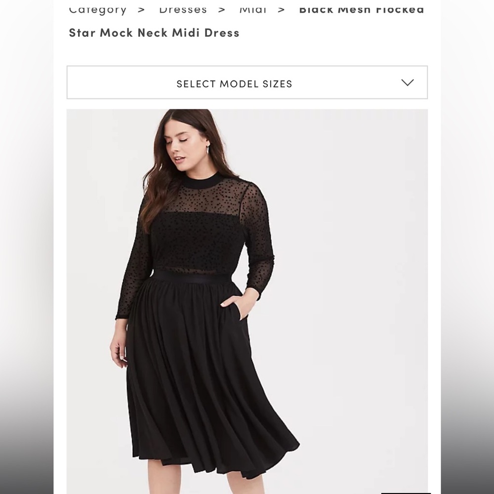 torrid Black mesh flocked star print mock neck Midi dress